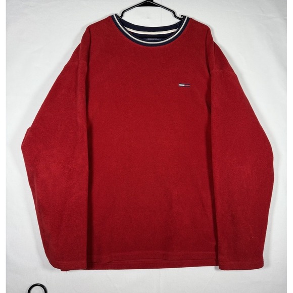 VTG Tommy Hilfiger Fleece Jacket Mens XXL Red Crew Neck Pullover Tommy Jeans 90s - Picture 1 of 8